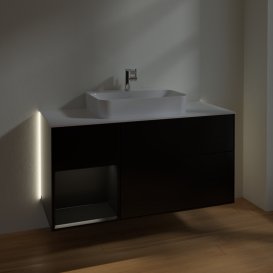 Тумба под раковину Villeroy & Boch Finion 120х50,1 см с подсветкой МДФ черный матовый лак/стекло белое матовое G411PDPD