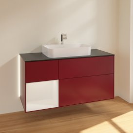 Тумба под раковину Villeroy & Boch Finion 120х50,1 см с подсветкой МДФ пион матовый лак/стекло черное матовое G412GFHB