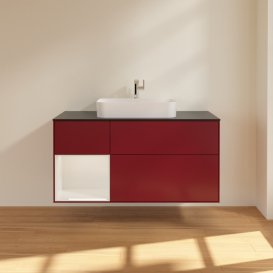 Тумба под раковину Villeroy & Boch Finion 120х50,1 см с подсветкой МДФ пион матовый лак/стекло черное матовое G412GFHB