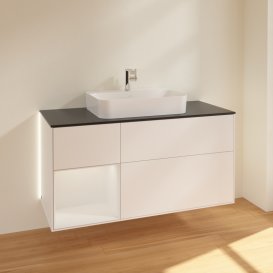 Тумба під раковину Villeroy & Boch Finion 120х50,1 см із підсвічуванням МДФ білий матовий лак/скло чорне матове G412GFMT