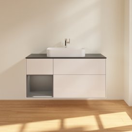 Тумба под раковину Villeroy & Boch Finion 120х50,1 см с подсветкой МДФ глянцевый белый лак/стекло черное матовое G412GKGF