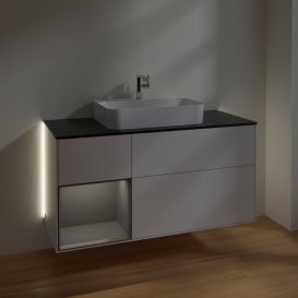 Тумба под раковину Villeroy & Boch Finion 120х50,1 см с подсветкой МДФ глянцевый белый лак/стекло черное матовое G412GKGF