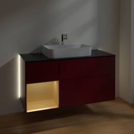 Тумба під раковину Villeroy & Boch Finion 120х50,1 см із підсвічуванням МДФ півонія матовий лак/скло чорне матове G412HFHB