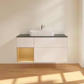 Тумба під раковину Villeroy & Boch Finion 120х50,1 см с подсветкой МДФ білий матовий лак/скло чорне матове G412HFMT