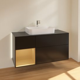Тумба під раковину Villeroy & Boch Finion 120х50,1 см із підсвічуванням МДФ чорний матовий лак/скло чорне матове G412HFPD