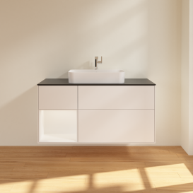 Тумба під раковину Villeroy & Boch Finion 120х50,1 см с подсветкой МДФ білий матовий лак/скло чорне матове G412MTMT