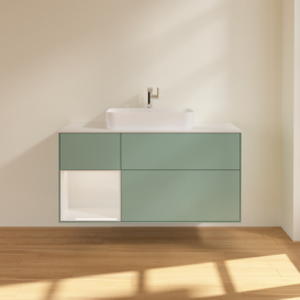 Тумба під раковину Villeroy & Boch Finion 120х50,1 см із підсвічуванням МДФ оливковий матовий лак/скло біле матове G411GFGM