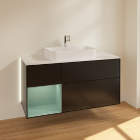 Тумба под раковину Villeroy & Boch Finion 120х50,1 см с подсветкой МДФ черный матовый лак/стекло белое матовое G411GMPD