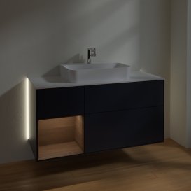 Тумба під раковину Villeroy & Boch Finion 120х50,1 см із підсвічуванням МДФ темно-синій матовий лак/скло біле матове G411GNHG