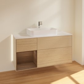 Тумба під раковину Villeroy & Boch Finion 120х50,1 см із підсвічуванням МДФ шпон дуба/скло біле матове G411GNPC