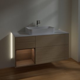 Тумба під раковину Villeroy & Boch Finion 120х50,1 см із підсвічуванням МДФ шпон дуба/скло біле матове G411GNPC