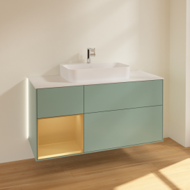 Тумба под раковину Villeroy & Boch Finion 120х50,1 см с подсветкой МДФ оливковый матовый лак/стекло белое матовое G411HFGM