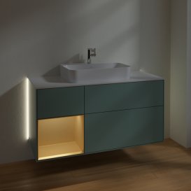 Тумба под раковину Villeroy & Boch Finion 120х50,1 см с подсветкой МДФ оливковый матовый лак/стекло белое матовое G411HFGM