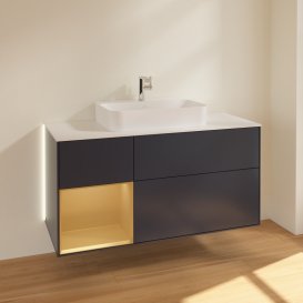 Тумба под раковину Villeroy & Boch Finion 120х50,1 см с подсветкой МДФ темно-синий матовый лак/стекло белое матовое G411HFHG