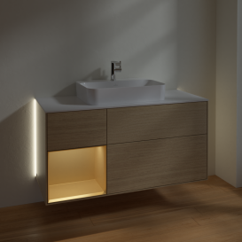 Тумба под раковину Villeroy & Boch Finion 120х50,1 см с подсветкой МДФ шпон дуба/стекло белое матовое G411HFPC