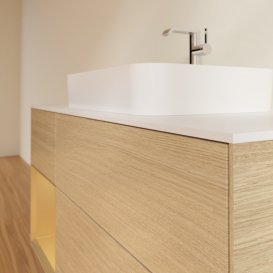 Тумба под раковину Villeroy & Boch Finion 120х50,1 см с подсветкой МДФ шпон дуба/стекло белое матовое G411HFPC