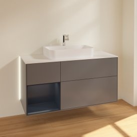 Тумба под раковину Villeroy & Boch Finion 120х50,1 см с подсветкой МДФ антрацит матовый лак/стекло белое матовое G411HGGK