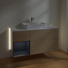 Тумба под раковину Villeroy & Boch Finion 120х50,1 см с подсветкой МДФ шпон дуба/стекло белое матовое G411HGPC