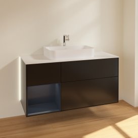 Тумба під раковину Villeroy & Boch Finion 120х50,1 см із підсвічуванням МДФ чорний матовий лак/скло біле матове G411HGPD