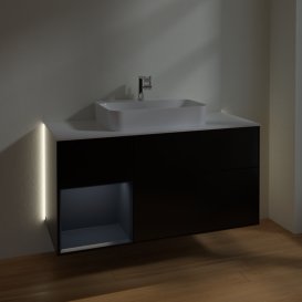 Тумба під раковину Villeroy & Boch Finion 120х50,1 см із підсвічуванням МДФ чорний матовий лак/скло біле матове G411HGPD
