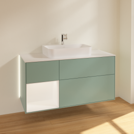 Тумба під раковину Villeroy & Boch Finion 120х50,1 см із підсвічуванням МДФ оливковий матовий лак/скло біле матове G411MTGM
