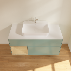 Тумба під раковину Villeroy & Boch Finion 120х50,1 см із підсвічуванням МДФ оливковий матовий лак/скло біле матове G411PCGM