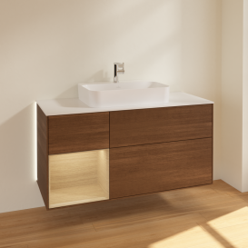 Тумба під раковину Villeroy & Boch Finion 120х50,1 см із підсвічуванням МДФ шпон волоського горіха/скло біле матове G411PCGN