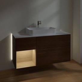 Тумба під раковину Villeroy & Boch Finion 120х50,1 см із підсвічуванням МДФ шпон волоського горіха/скло біле матове G411PCGN