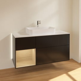 Тумба під раковину Villeroy & Boch Finion 120х50,1 см із підсвічуванням МДФ чорний матовий лак/скло біле матове G411PCPD