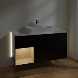 Тумба під раковину Villeroy & Boch Finion 120х50,1 см із підсвічуванням МДФ чорний матовий лак/скло біле матове G411PCPD