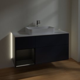 Тумба під раковину Villeroy & Boch Finion 120х50,1 см із підсвічуванням МДФ темно-синій матовий лак/скло біле матове G411PDHG