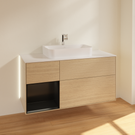 Тумба під раковину Villeroy & Boch Finion 120х50,1 см із підсвічуванням МДФ шпон дуба/скло біле матове G411PDPC