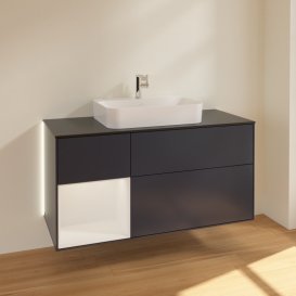 Тумба під раковину Villeroy & Boch Finion 120х50,1 см із підсвічуванням МДФ темно-синій матовий лак/скло чорне матове G412GFHG