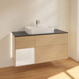 Тумба під раковину Villeroy & Boch Finion 120х50,1 см із підсвічуванням МДФ шпон дуба/скло чорне матове G412GFPC