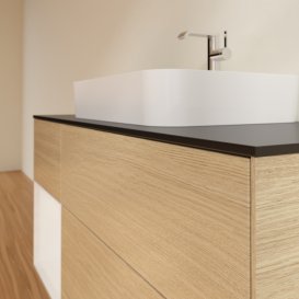 Тумба під раковину Villeroy & Boch Finion 120х50,1 см із підсвічуванням МДФ шпон дуба/скло чорне матове G412GFPC