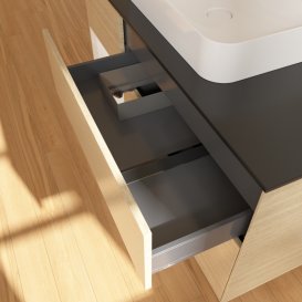 Тумба під раковину Villeroy & Boch Finion 120х50,1 см із підсвічуванням МДФ шпон дуба/скло чорне матове G412GFPC