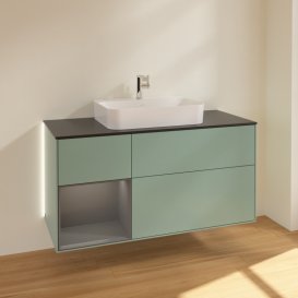 Тумба под раковину Villeroy & Boch Finion 120х50,1 см с подсветкой МДФ оливковый матовый лак/стекло черное матовое G412GKGM