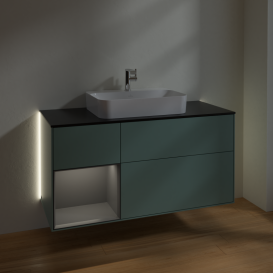 Тумба под раковину Villeroy & Boch Finion 120х50,1 см с подсветкой МДФ оливковый матовый лак/стекло черное матовое G412GKGM