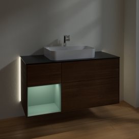 Тумба під раковину Villeroy & Boch Finion 120х50,1 см із підсвічуванням МДФ шпон волоського горіха/скло чорне матове G412GMGN