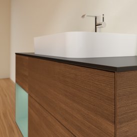 Тумба під раковину Villeroy & Boch Finion 120х50,1 см із підсвічуванням МДФ шпон волоського горіха/скло чорне матове G412GMGN