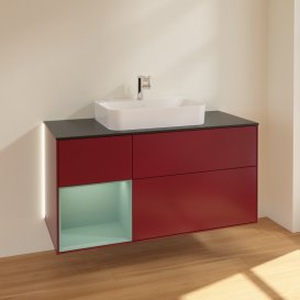 Тумба під раковину Villeroy & Boch Finion 120х50,1 см із підсвічуванням МДФ півонія матовий лак/скло чорне матове G412GMHB