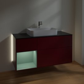 Тумба під раковину Villeroy & Boch Finion 120х50,1 см із підсвічуванням МДФ півонія матовий лак/скло чорне матове G412GMHB