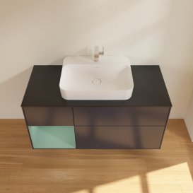 Тумба под раковину Villeroy & Boch Finion 120х50,1 см с подсветкой МДФ темно-синий матовый лак/стекло черное матовое G412GMHG
