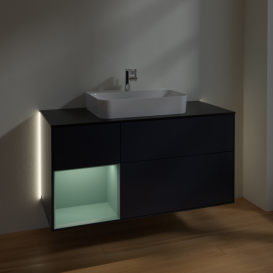 Тумба под раковину Villeroy & Boch Finion 120х50,1 см с подсветкой МДФ темно-синий матовый лак/стекло черное матовое G412GMHG