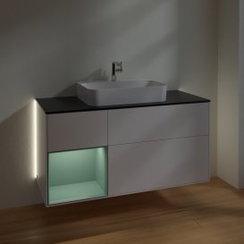 Тумба под раковину Villeroy & Boch Finion 120х50,1 см с подсветкой МДФ белый матовый лак/стекло черное матовое G412GMMT