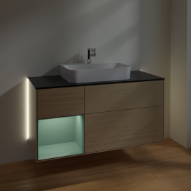 Тумба под раковину Villeroy & Boch Finion 120х50,1 см с подсветкой МДФ шпон дуба/стекло черное матовое G412GMPC