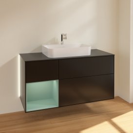 Тумба под раковину Villeroy & Boch Finion 120х50,1 см с подсветкой МДФ черный матовый лак/стекло черное матовое G412GMPD
