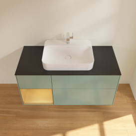 Тумба під раковину Villeroy & Boch Finion 120х50,1 см із підсвічуванням МДФ оливковий матовий лак/скло чорне матове G412HFGM