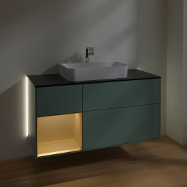 Тумба під раковину Villeroy & Boch Finion 120х50,1 см із підсвічуванням МДФ оливковий матовий лак/скло чорне матове G412HFGM