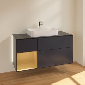 Тумба під раковину Villeroy & Boch Finion 120х50,1 см із підсвічуванням МДФ темно-синій матовий лак/скло чорне матове G412HFHG